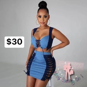 Jean 2 pc skirt set great sexy club wear